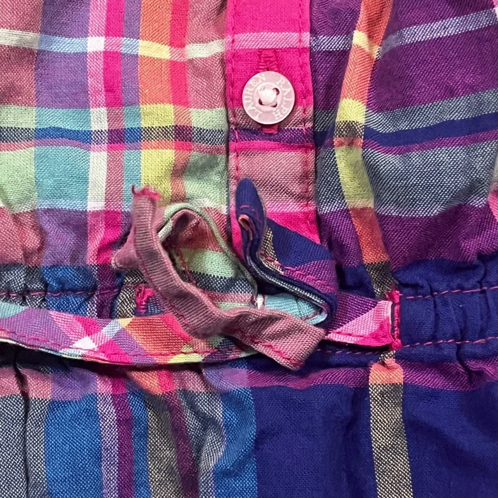 Ralph Lauren Girls Plaid Smocked Dress 6X Pink Purple‎ Green Button Front Pony